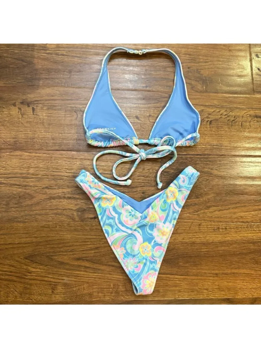 Frankie's Bikinis Enzo Terry Cheeky Bikini Bottom and Harlow top in sunshower S